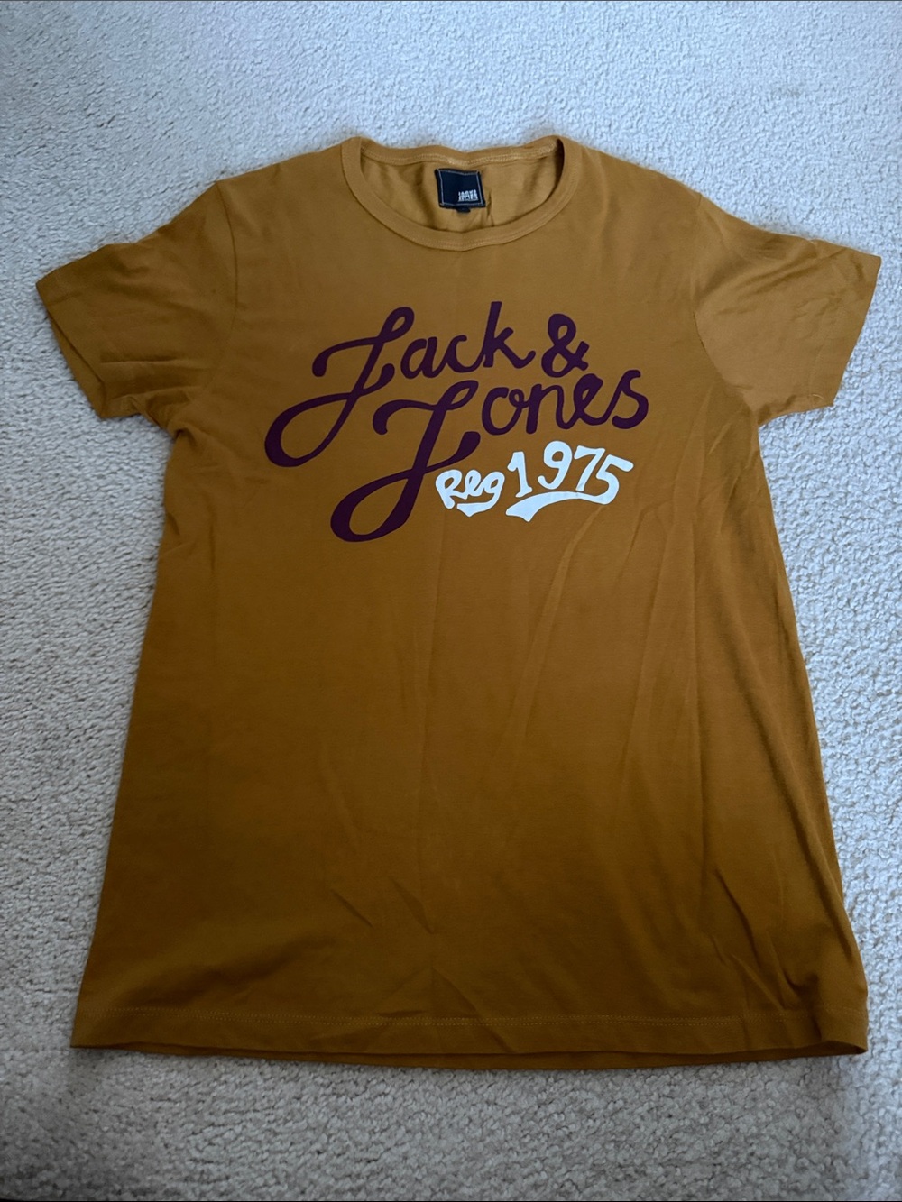 Jack & Jones Mustard Yellow Logo Tee with Maroon Script